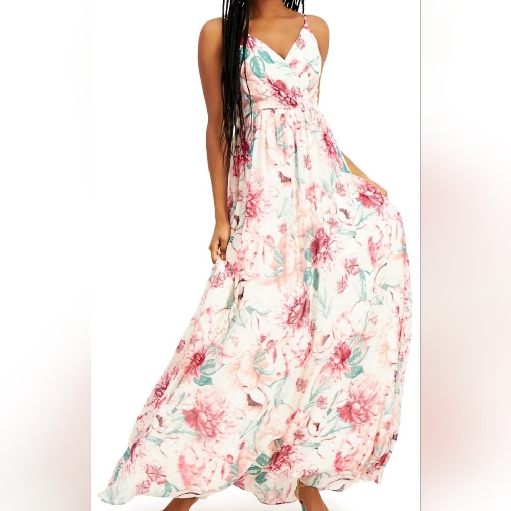 City Studio Floral Metallic Full-Length Ball Gown Dress - Lace - Size Juniors 13